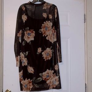 Charlotte Russe Brown floral long sleeve mini dress size 1X